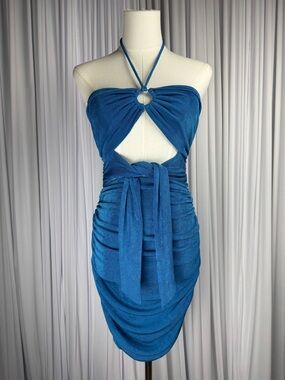 Princess Polly Loriella Blue Halter Mini Dress US Size 4 NWT